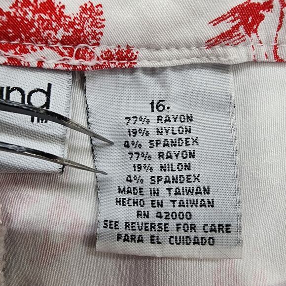 Vintage Kathy Ireland Pants Womens 19 Red Oriental Toile Straight Leg Crop Capri - Picture 8 of 14